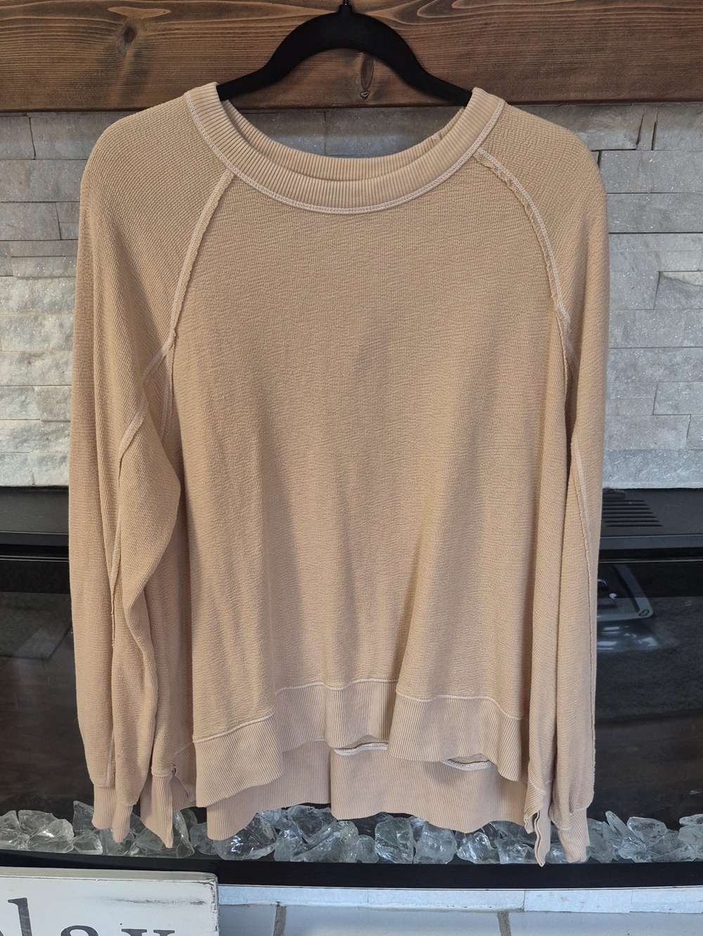 Light Beige Women's Long Sleeve Lightweight Pullover Top
